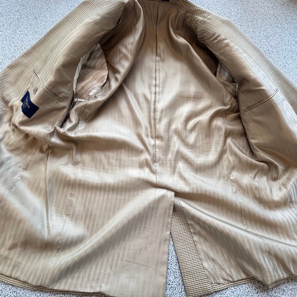 Club Room Houndstooth Blazer 42R Silk Wool Cashmere Sport Coat Tan - Picture 8 of 16